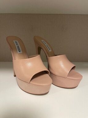 Steve Madden Nude Leather Platform Mule Heels | Women's Size 7
